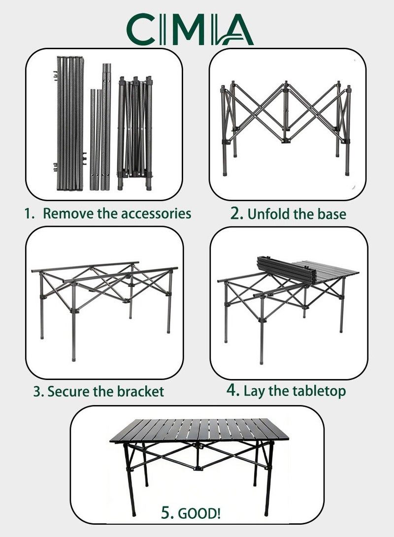 السيميا طاولة تخييم قابلة للطي، طاولة شاطئ محمولة، مع حقيبة محمولة، مناسبة للاستخدام الداخلي والخارجي والتخييم والفناء الخلفي والحفلات والفناء، طاولة تخييم سوداء على الشاطئ - Image 5